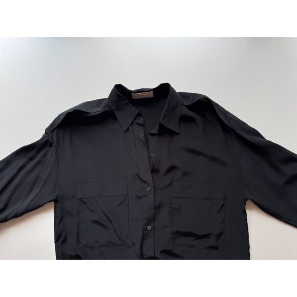 Aritzia BABATON 1-01 Black Silk Crepe Button Up Shirt Shirt Dress, Size S - Picture 7 of 14